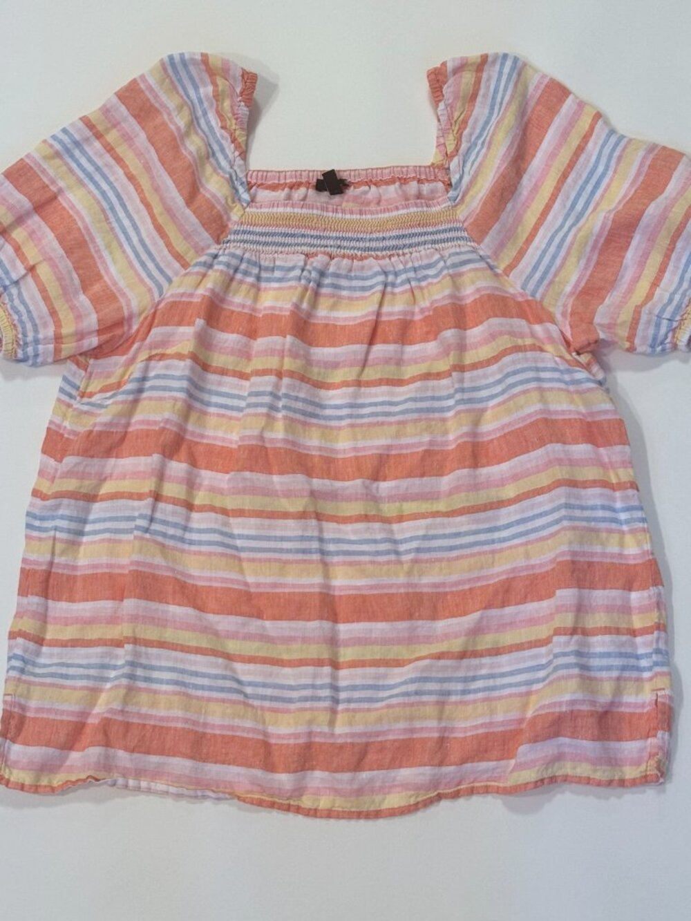 Talbots Puff Sleeve Linen‎ Peasant Top Multi-Color Summer Palm Stripe Large